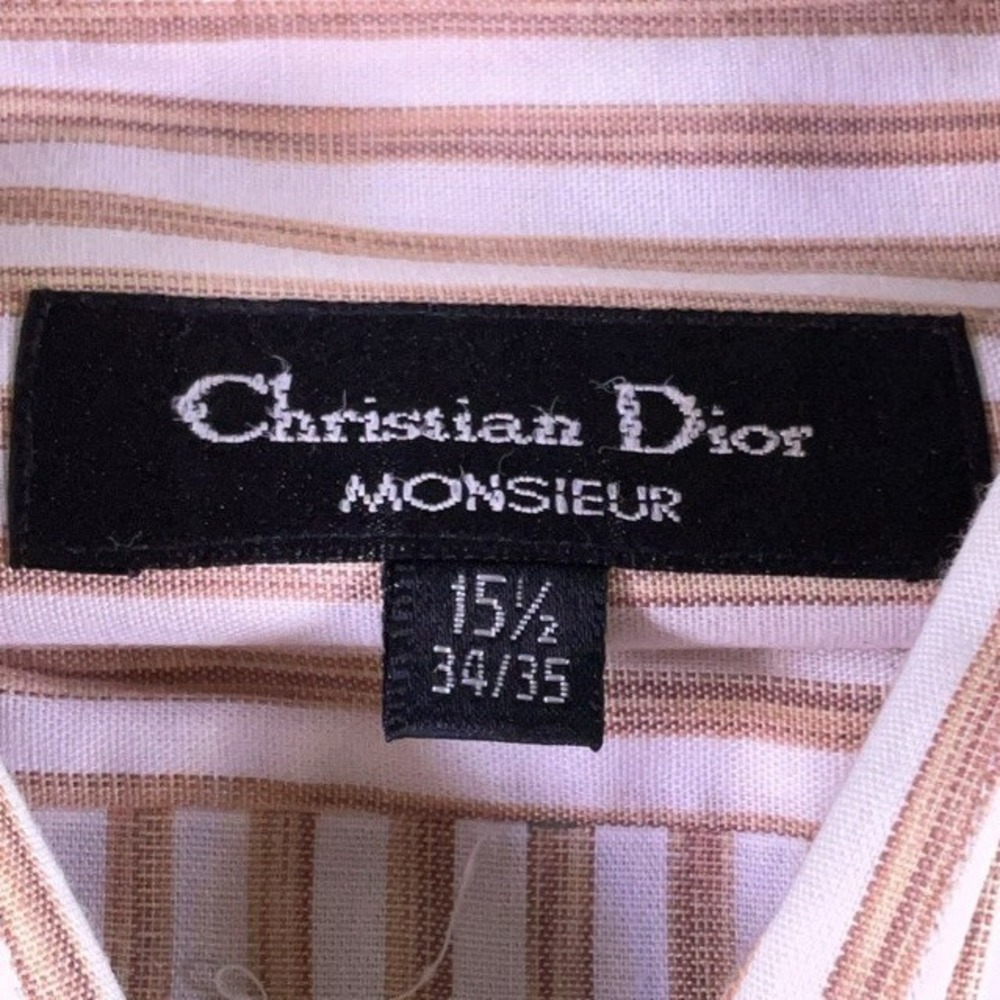 Christian Dior Monsieur Mens Brown White Striped Cotton Dress Shirt 15.5 34/35 - Picture 1 of 10